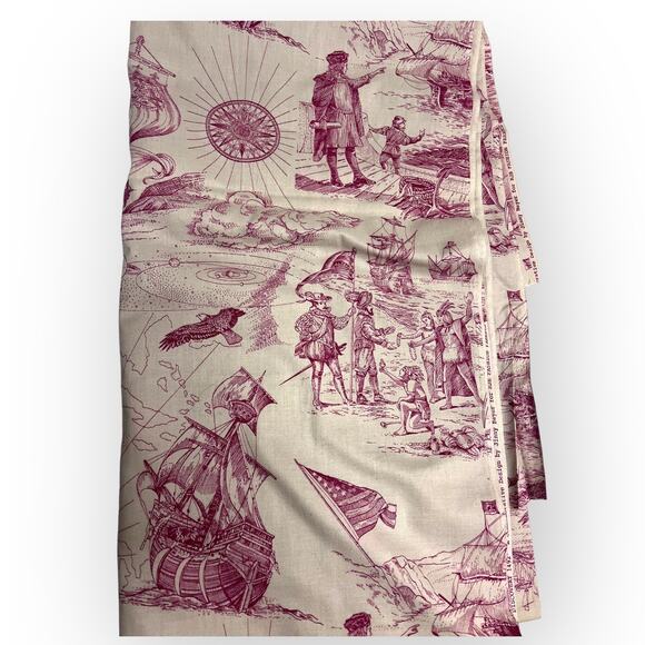 1.9 Yds RED "Discovery 1492" Commemorative Quilt Fabric by Jinny Beyer - Picture 7 of 10